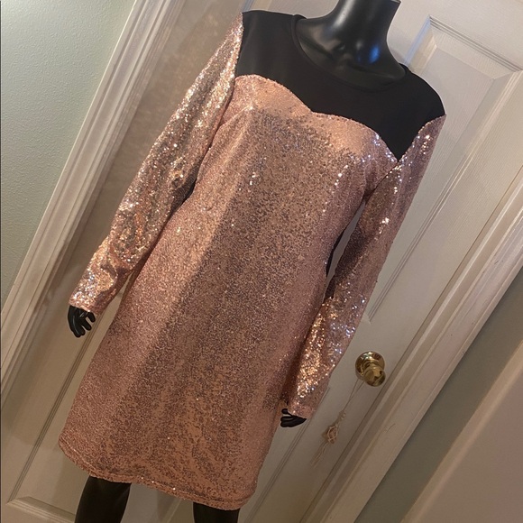 New York & Company Dresses & Skirts - New York & Company Sequin Long Sleeve Dress - Pink and Black